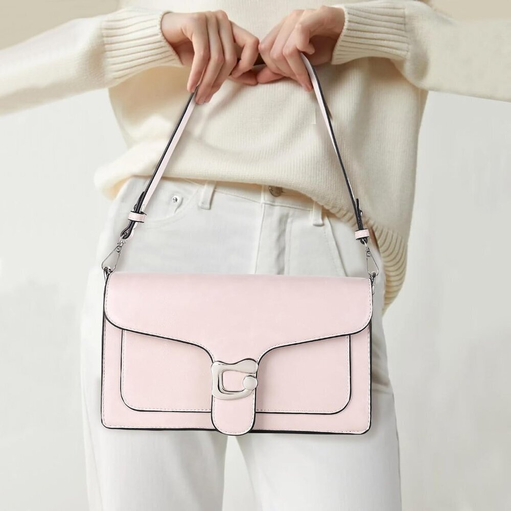 Women Pink Imported Leather Trendy Small Cross Body Evening Shoulder Handbag - Picture 7 of 8